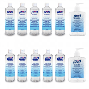 Pachet dezinfectant maini Purell Advanced 10 flacoane 500ml + 2 flacoane cu pompa 500ml