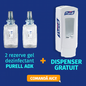 Dispenser dezinfectant Purell ADX cu actionare manuala GRATUIT + 2 rezerve dezinfectant de maini Purell ADX 1200 ml