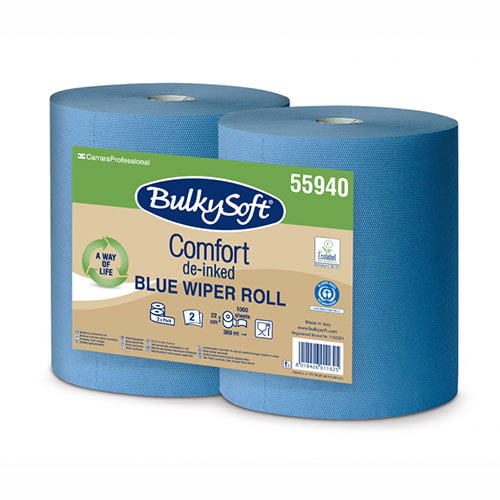 Rola industriala Bulkysoft Comfort, albastra, 2 straturi, 22x36 cm, 1000 portii/rola, 360 m,  2 role/set