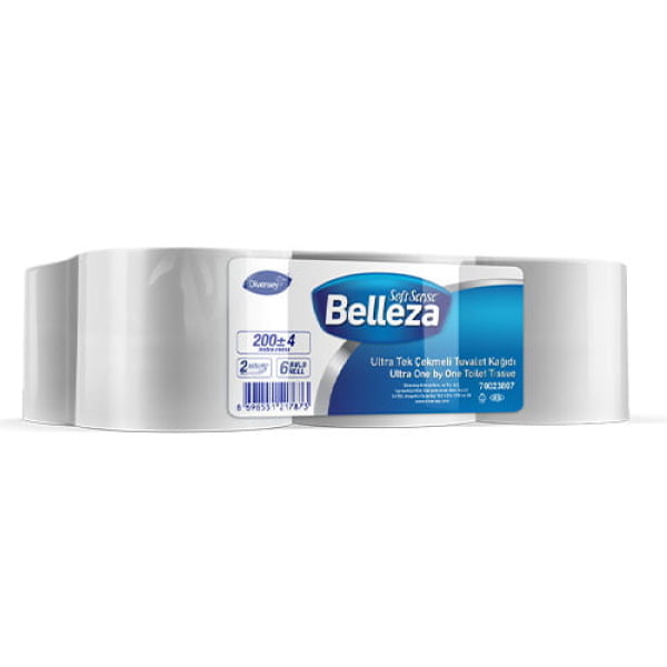 Hartie igienica cu derulare centrala BELLEZA 70023807, alba, portionata, 800 portii, 2 straturi, 200 m, 800 portii, 6 role/bax, compatibila cu dispensere T8