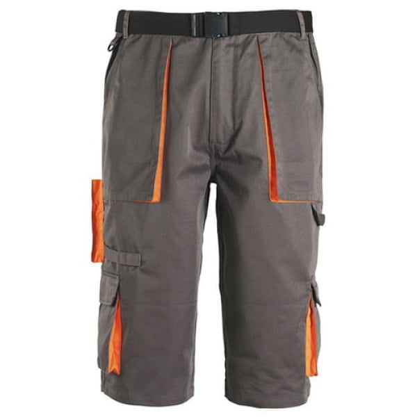 Pantaloni de lucru scurti cu curea integrata, Paddock, gri, 60% bumbac, 40% poliester, 245g/m², 6 buzunare, cusaturi duble