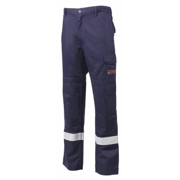 Pantaloni talie multi-risc THOR , albastru inchis, antistatici, ignifugi, cu protectie mecanica, protectie  impotriva arcului electric si a stropilor de chimicale, cu benzi reflectorinzate