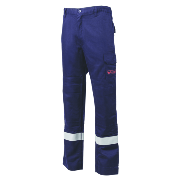 Pantaloni talie multi-risc THOR , albastru inchis, antistatici, ignifugi, cu protectie mecanica, protectie  impotriva arcului electric si a stropilor de chimicale, cu benzi reflectorinzate