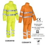 CG5KAW_Costum impermeabil, Hi-Viz, pentru ploaie si vant, Kawa, galben HV, portocaliu HV, compus din jacheta si pantaloni talie, benzi reflectorizante_variante2