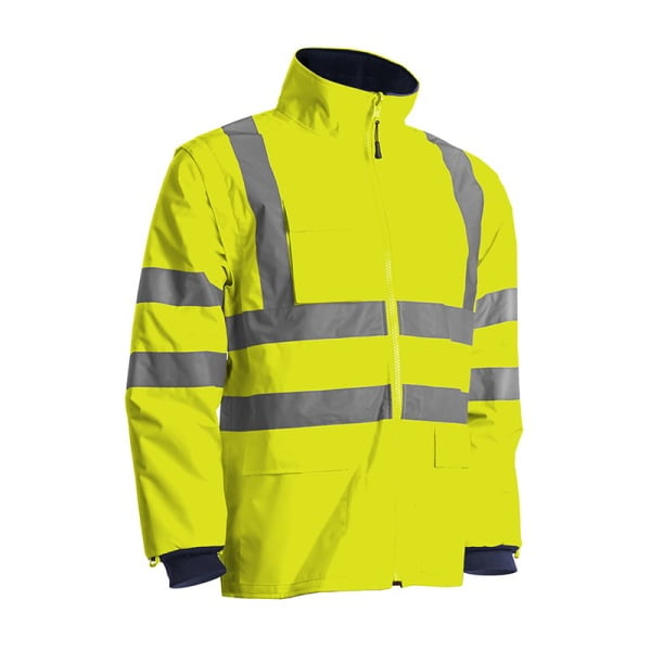 Haina de lucru pentru iarna, multifunctionala, HI-VIZ, 4 in 1, reflectorizanta, impermeabila, Kanata, galben/verde, cu maneci si gluga detasabile