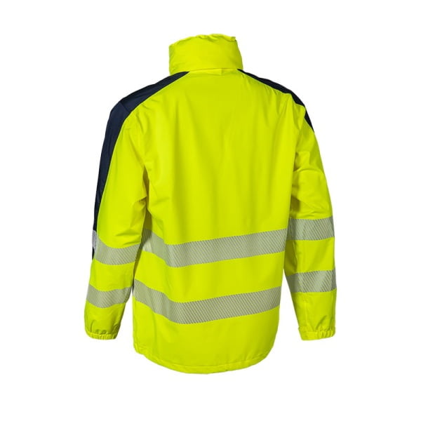 Jacheta impermeabila HI-Viz, pentru ploaie si vant, Hotaru, vizibilitate ridicata, galben fluorescent-albastru, benzi reflectorizante, impermeabilitate 8000 mm, respirabilitate 5000 g/m²/24h