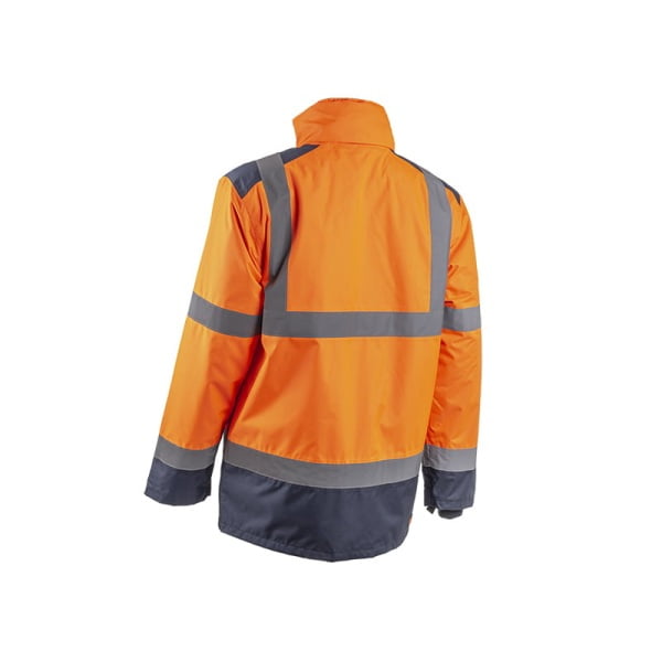 Jacheta impermeabila HI-Viz, de ploaie si vant, Kazan, portocaliu fluorescent-albastru, benzi reflectorizante, se poate purta peste jacheta sau geaca, impermeabilitate 8000 mm, respirabilitate 5000 g/m²/24h