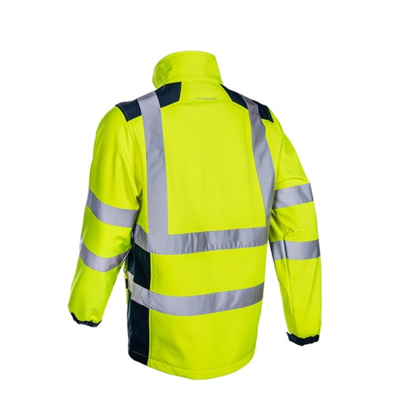 Jacheta impermeabila HI-Viz, de ploaie si vant, Kanpa, galben HV-albastru, Softshell in 3 straturi, benzi reflectorizante, impermeabilitate 8000 mm, respirabilitate 3000 g/m²/24h