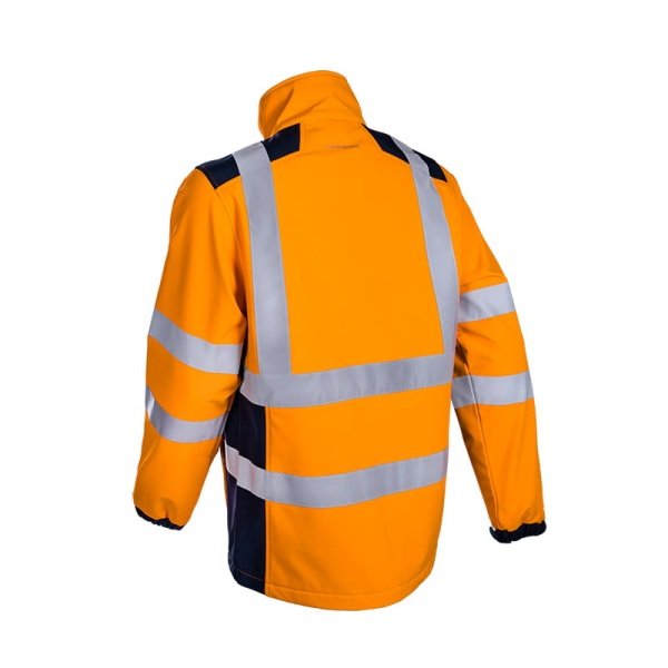 Jacheta impermeabila HI-Viz, de ploaie si vant, Kanpa, portocaliu HV-albastru, Softshell in 3 straturi, benzi reflectorizante, impermeabilitate 8000 mm, respirabilitate 3000 g/m²/24h