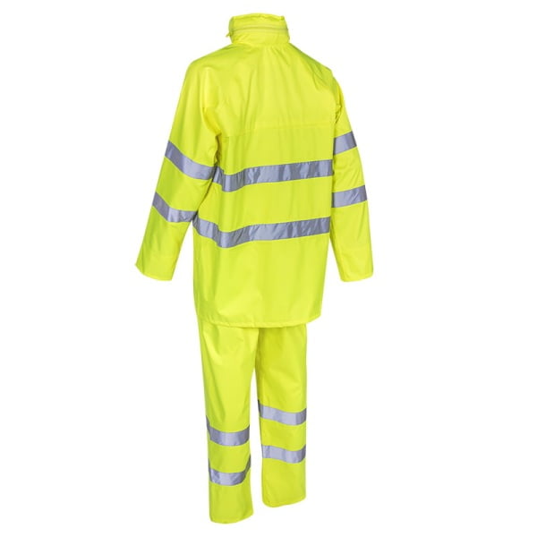 Costum impermeabil, Hi-Viz, pentru ploaie si vant, Kawa, galben HV, compus din jacheta si pantaloni talie, benzi reflectorizante orificii de ventilatie, Coverguard