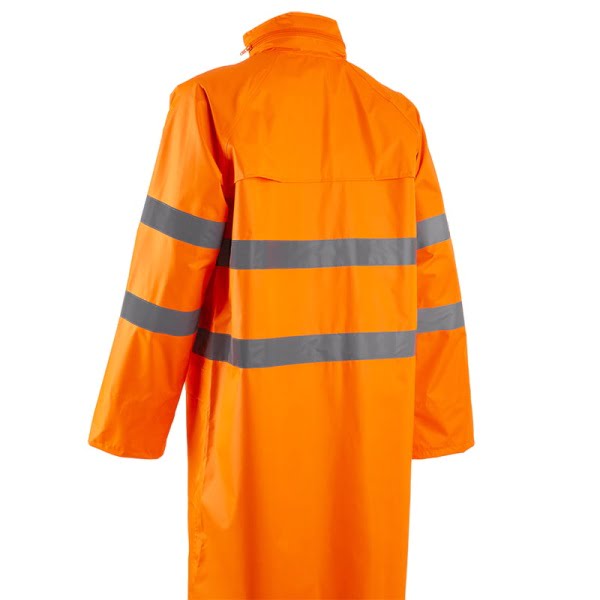 Pelerina lunga Hi-Viz, impermeabila, pentru ploaie si vant, Kawa, portocaliu, cu benzi reflectorizante, lungime 120 cm, EN 20471:3, EN 343: 4.4