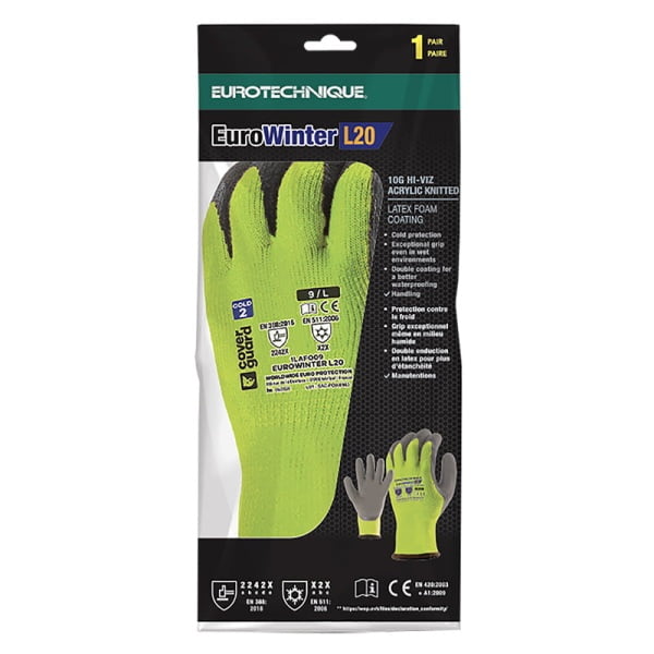 Manusi de protectie pentru iarna Hi-VIZ, EUROWINTER L20, galben-negru, imersie dubla in latex, impermeabile, flexibile, captusite, aderente in mediu umed/uscat