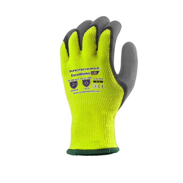 Manusi de protectie pentru iarna Hi-VIZ, EUROWINTER L20, galben-negru, imersie dubla in latex, impermeabile, flexibile, captusite, aderente in mediu umed/uscat