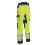 CG5HBA16_Pantaloni de lucru talie HIBANA, Hi-Viz, Clasa 2, galben_albastru inchis,insertii elastice, benzi reflectorizante_fata