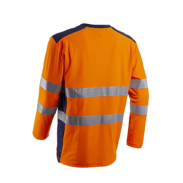 Tricou cu maneca lunga hi-Viz, protectie UV, Rikka, portocaliu Hv-albastru inchis, cu tratament anti-UV - UPF35+, cu benzi reflectorizante, Coverguard