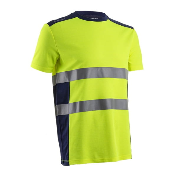 Tricou cu maneca scurta Hi-Viz, protectie UV, Nekki, galben Hv-albastru inchis, cu tratament anti-UV – UPF35+, benzi reflectorizante, Coverguard