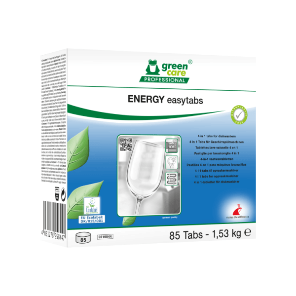 Tablete ecologice 4 in 1 pentru masina de spalat vase ENERGY EASY TABS, Green Care, curatare, clatire, regenerare si protejarea veselei, 85 TABLETE/PACHET, certificat Ecolabel, produs biodegradabil complet