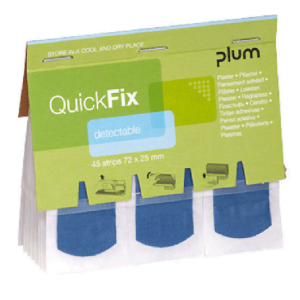 CGGANPL5513_ Plasturi cu insertie metalica, Plum Quickfix detectibili, albastri, pentru industria alimentara, 45 buc /set