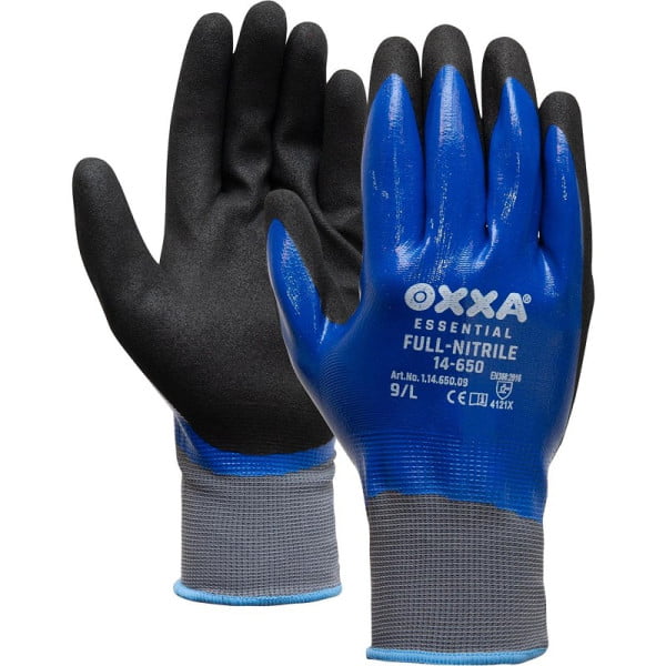 Manusi OXXA Full-Nitrile 14-650, imersie completa nitril, nitril popos pe palma, marimi 8-11