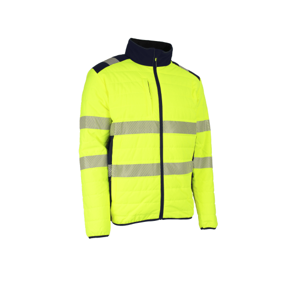 Jacheta SOFTSHELL Hi-VIZ galbena cu 3 straturi, membrană TPU + captuseala SORONA 230 g/m2, guler inalt captusit cu fleece, cu protectie pentru gat si barbie, inchidere impermeabilă cu fermoar YKK.