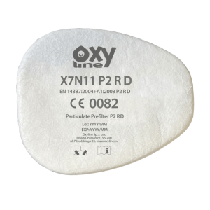 Prefiltru X7N11 P2R,  Oxyline, impotriva particulelor conform  EN 14387:2004 + A1: 2008, P2R, pentru masca OXY-X8 si semi-masca OXY-X6, 4 buc/set