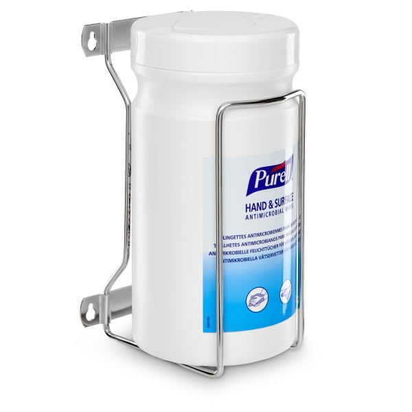 Suport pentru perete pentru canistra/tub de  servetele dezinfectante Purell, 200buc/can sau lavete abrazive de curatare Gojo Scrubbing Wipe, tub cu 80 de lavete impregnate