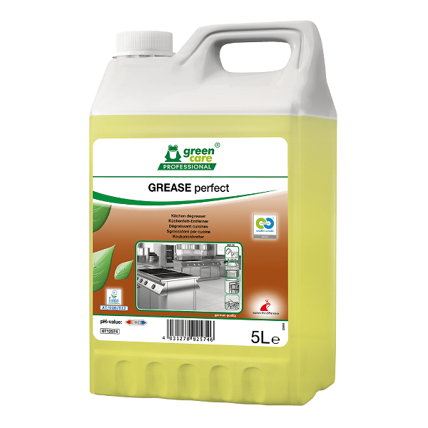 Detergent ecologic concentrat, GREASE Perfect, Green Care, 5l, degresant pentru hote si aragaze, aparate de feliat, cuptoare cu microunde, frigidere, cuptoare cu convectie, certificat Ecolabel, Cradle-to-Cradle, Biodegradabil Complet