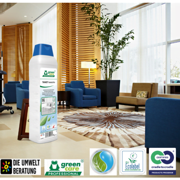 Detergent ecologic concentrat, Tanet Karacho, Green Care, pentru mobila,usi, pardoseli, covoare, tapiserii, textile, 1L, certificat Ecolabel, Cradle-to-Cradle, CLP Free, Biodegradabil complet