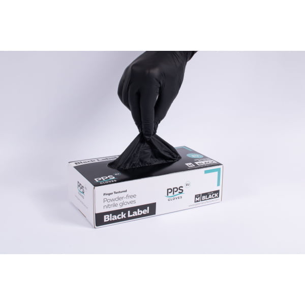 Manusi nitril negre Black Label, nepudrate, 0.07mm, 100 buc / cutie, pentru HoReCa, saloane si domeniul industrial, produse in UE