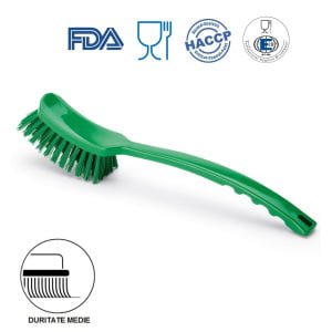 IGEAX1006GM_Perie de mana cu maner lung, duritate medie, verde, rezistenta la 121°C, autoclavare pentru industria alimentara, certificare HACCP, FDA