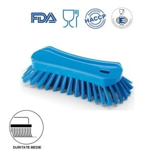 IGEAX_1001BM_Perie de mana, 23 x 10 cm, ergonomica, duritate medie, albastra, rezistenta la 121 °C, autoclavare, pentru industria alimentara, certificata HACCP, FDA