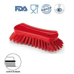 IGEAX_1001RM_Perie de mana, 23 x 10 cm, ergonomica, duritate medie, rosie, rezistenta la 121 °C, autoclavare, industria alimentara, HACCP, FDA