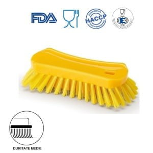 IGEAX_1001YM_Perie de mana, 23 x 10 cm, ergonomica, duritate medie, galbena, rezistenta la 121 °C, autoclavare, industria alimentara, HACCP, FDA