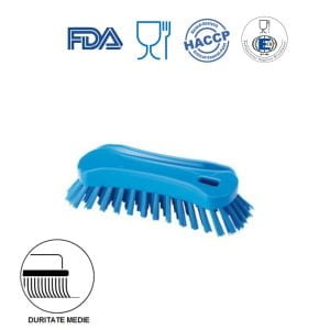 IGEAX_1002BM_Perie de mana, 18 x 6.5 cm, ergonomica, duritate medie, albastra, rezistenta la 121 °C, industria alimentara, certificata HACCP, FDA