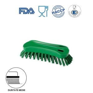 IGEAX_1002GM_Perie de mana, 18 x 6.5 cm, ergonomica, duritate medie, verde, rezistenta la 121 °C, industria alimentara, certificata HACCP, FDA