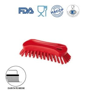 IGEAX_1002RM_Perie de mana, 18 x 6.5 cm, ergonomica, duritate medie, rosie, rezistenta la 121 °C, industria alimentara, certificata HACCP, FDA