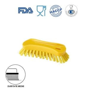 IGEAX_1002YM_Perie de mana, 18 x 6.5 cm, ergonomica, duritate medie, galbena, rezistenta la 121 °C, industria alimentara, certificata HACCP, FDA