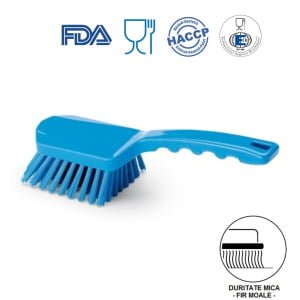 IGEAX_1007BS_Perie de mana cu maner scurt, duritate usoara, albastra, rezistenta la 121°C, autoclavare pentru industria alimentara, certificare HACCP, FDA