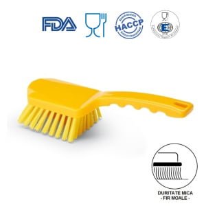 IGEAX_1007YS_Perie de mana cu maner scurt, duritate usoara, galbena, rezistenta la 121°C, autoclavare pentru industria alimentara, certificare HACCP, FDA