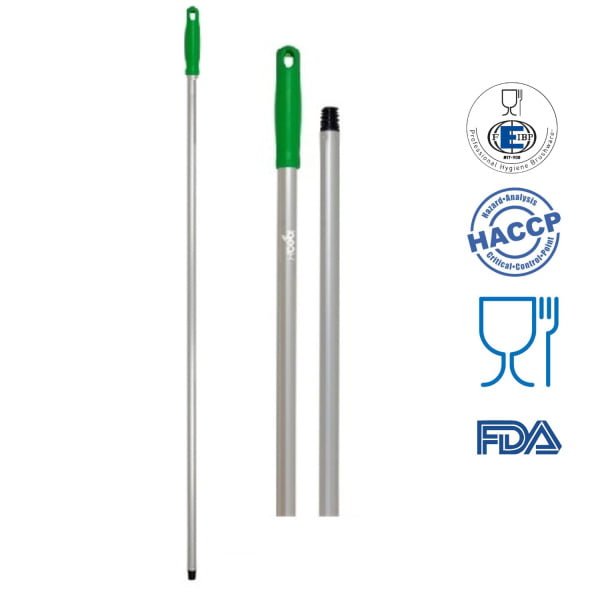 Coada / Maner 140 cm, verde, pentru maturi, raclete si perii IGEAX, din aluminiu, rezistent la 121 °C, autoclavare, pentru industria alimentara, certificata HACCP, FDA