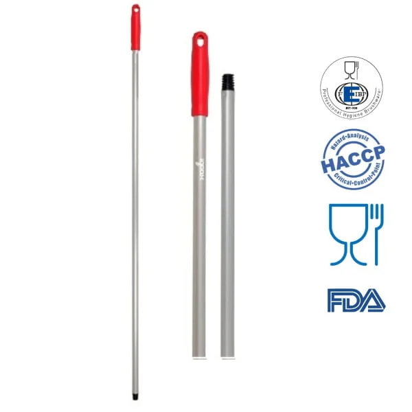 Coada / Maner 140 cm, rosu, pentru maturi, raclete si perii IGEAX, din aluminiu, rezistent la 121 °C, autoclavare, pentru industria alimentara, certificata HACCP, FDA