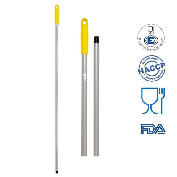 Coada / Maner 140 cm, galben, pentru maturi, raclete si perii IGEAX, din aluminiu, rezistent la 121 °C, autoclavare, pentru industria alimentara, certificata HACCP, FDA