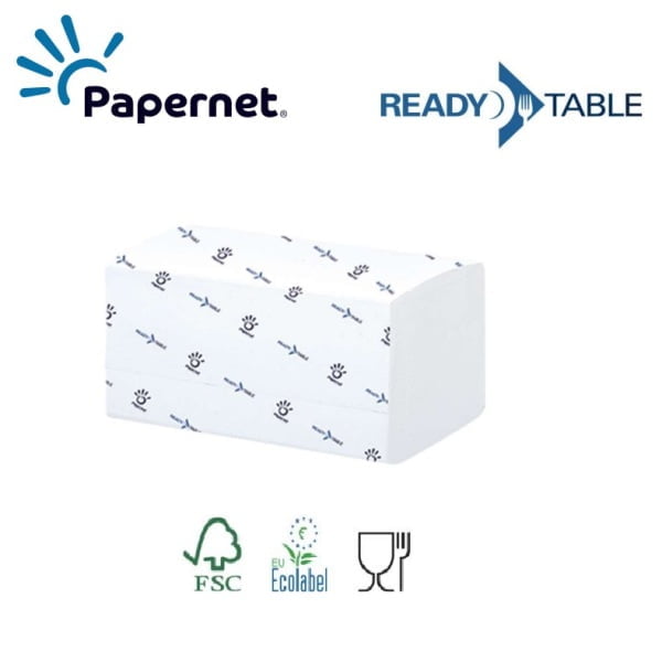 Servetele de masa albe 416187, Papernet, pentru dispensere tip N4, 100% celuloza, 1 strat, 224 servetele/pachet, 40 pachete/bax, certificate Food Contact, FSC, Ecolabel