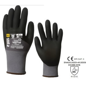 Manusi de protectie imersate 3/4 in nitril microporos, EUROLITE 15N606, gri/negru, pentru manipulare sau asamblare in mediu uscat, Coverguard