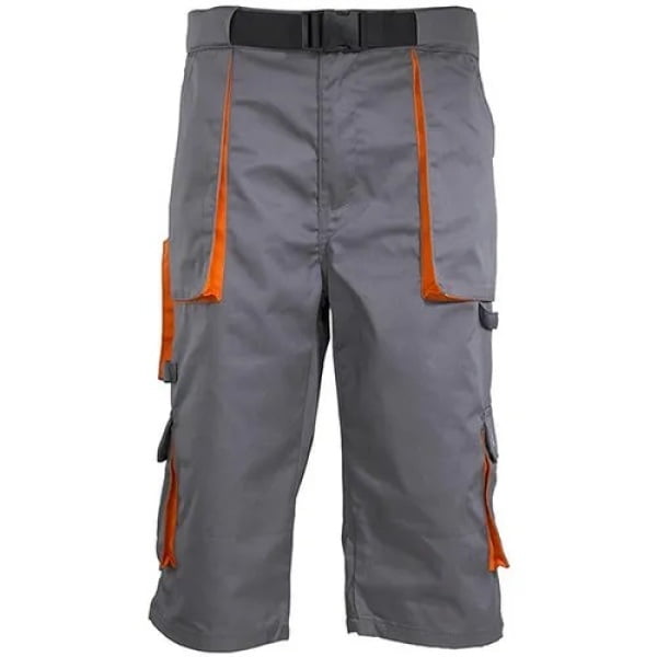 Pantaloni de lucru, tip bermude, Paddock II, gri/portocaliu, sub genunchi, 60% bumbac, 40% poliester - 245g/m², curea integrata, Coverguard