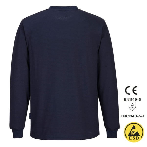 Tricou antistatic, ESD, cu maneca lunga, AS22, albastru inchis, usor si confortabil, 96% bumbac, 4% fibra Carbon 195g/m², certificat EN 1149 -5, IEC 61340-5-1