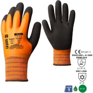 Manusi de protectie pentru iarna Hi-VIZ, EUROWINTER L22, portocaliu, imersie dubla in latex, impermeabile, aderente, captusite, mediu umed/uscat