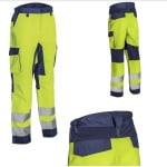 CG5HBA16_Pantaloni de lucru talie HIBANA, Hi-Viz, Clasa 2, galben_albastru inchis,insertii elastice, benzi reflectorizante_1