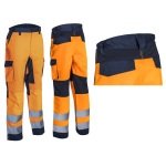 CG5HBA17_Pantaloni de lucru talie HIBANA, Hi-Viz, Clasa 2, portocaliu_albastru inchis,insertii elastice, benzi reflectorizante_1