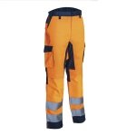 CG5HBA17_Pantaloni de lucru talie HIBANA, Hi-Viz, Clasa 2, portocaliu_albastru inchis,insertii elastice, benzi reflectorizante_fata